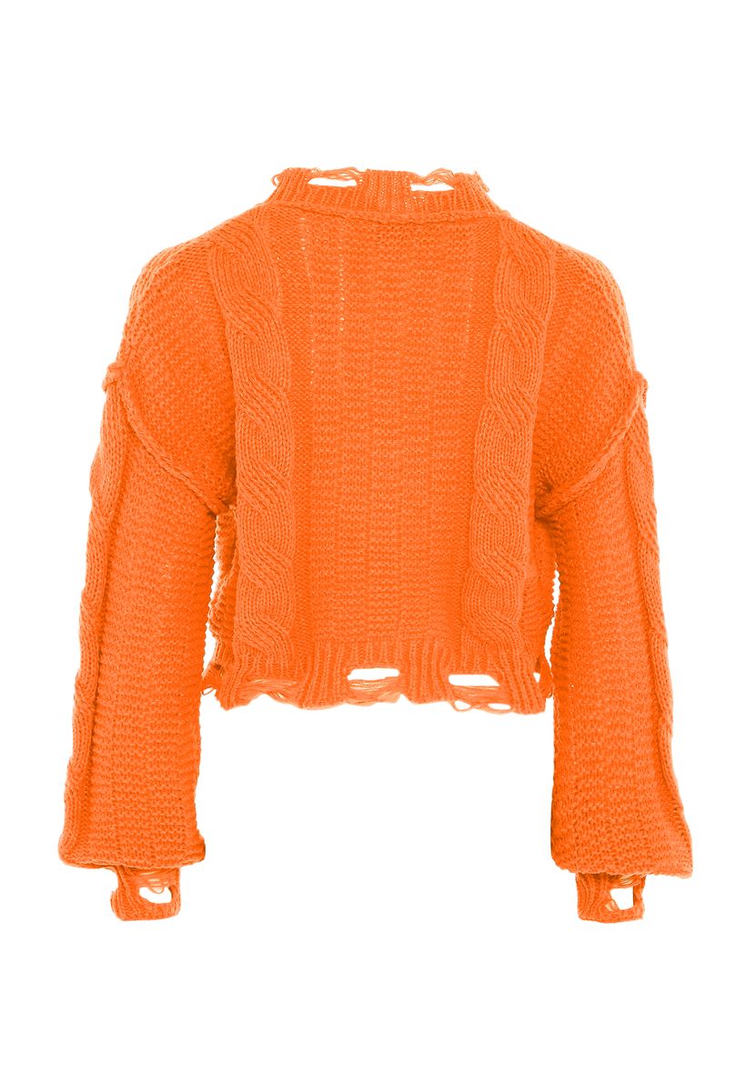 Kurzer Cardigan mit Zopfmuster und Destroyed-Details