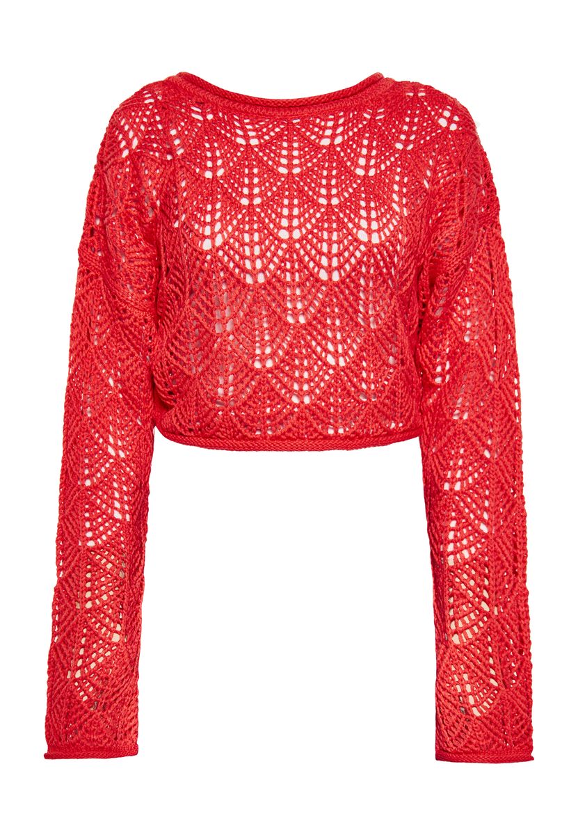 Langärmliger Lochstrickpullover