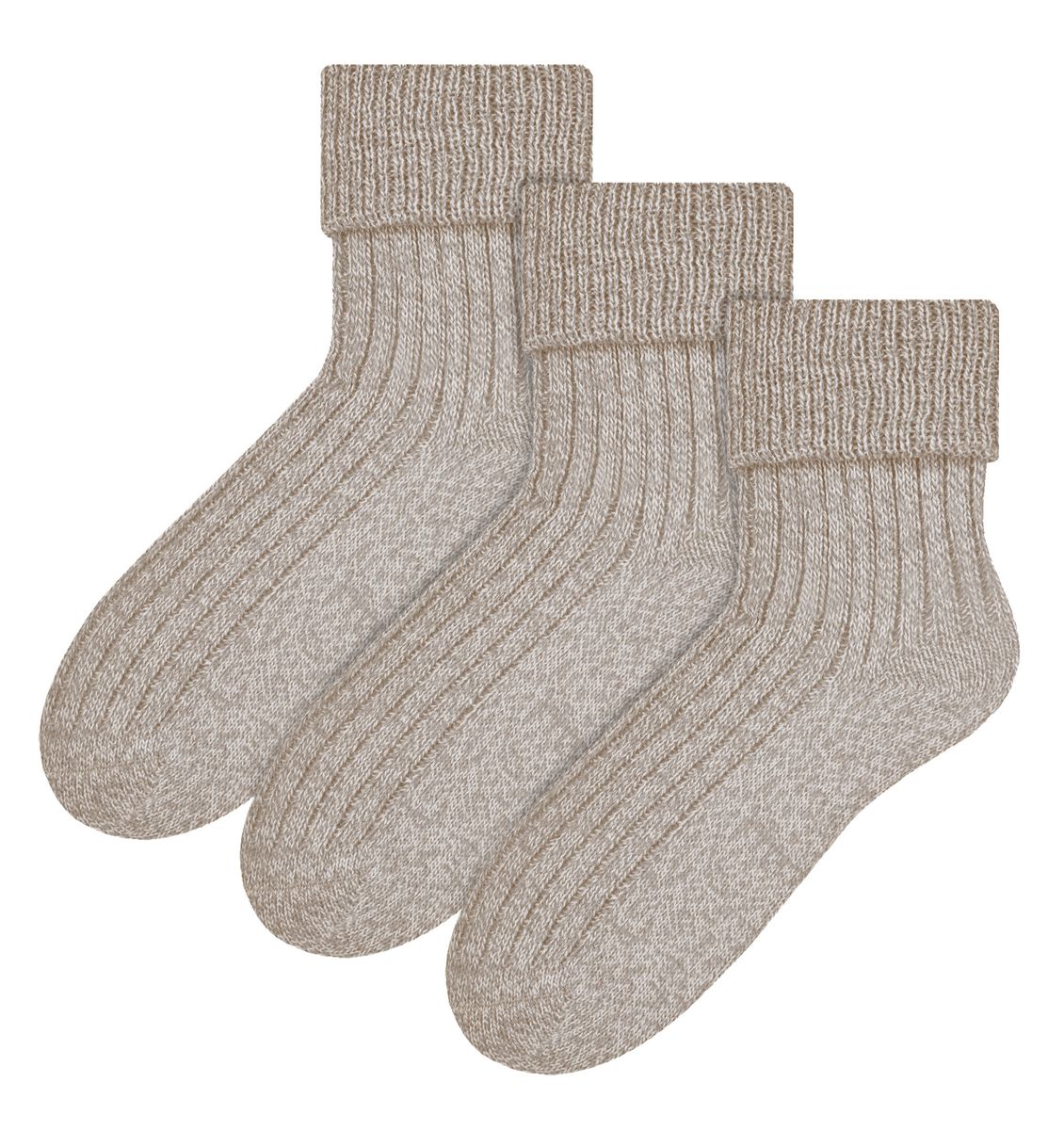 3 Paar Damen Wolle Bettsocken | Steven | Luxus Warm Lounge Schlafsocken - Beige