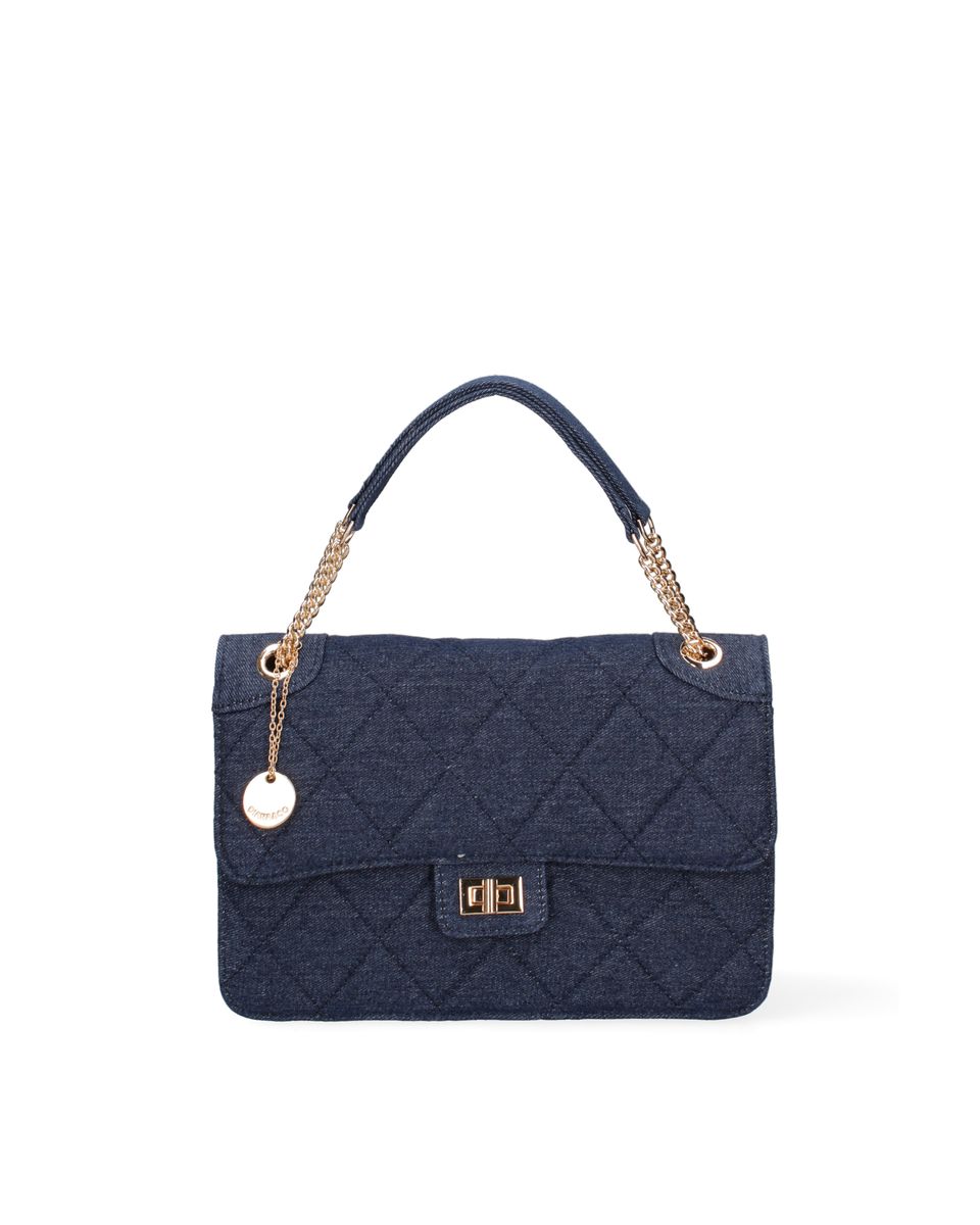 Gesteppte Denim-Schultertasche mit Kette