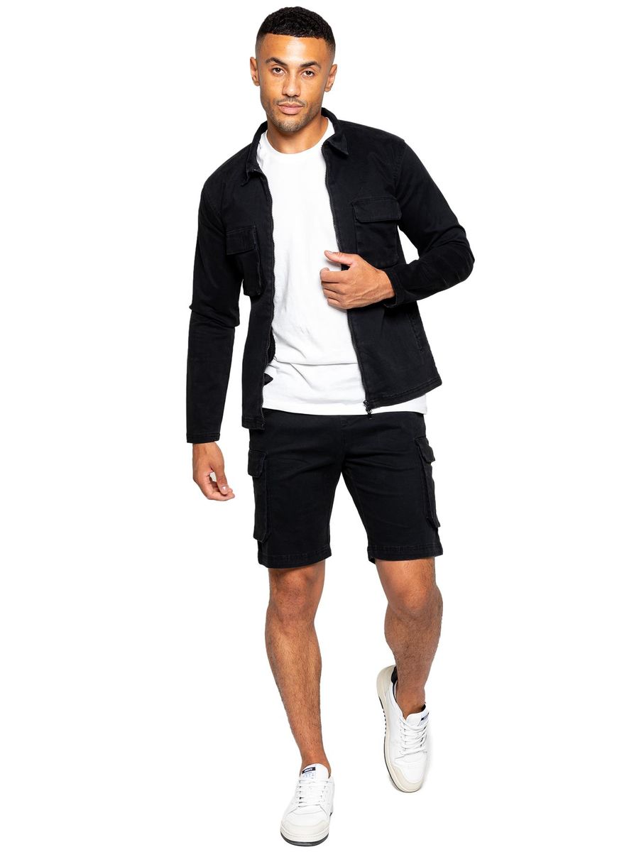 Herren Schwarzes Cargo-Shorts-Outfit