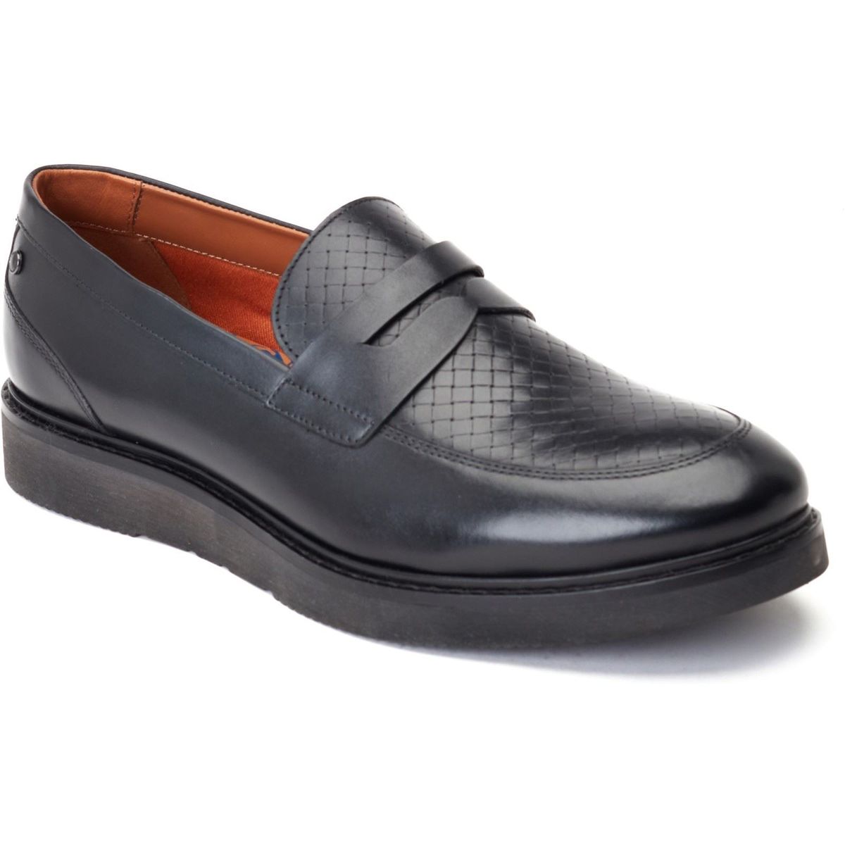 Base London Sid Leder Herren schwarze Mokassins