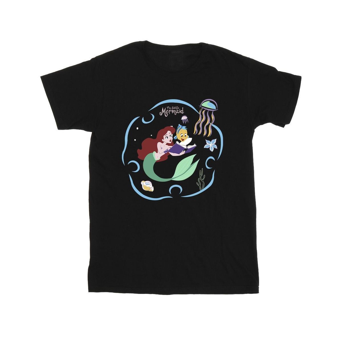 Disney - "The Little Mermaid Reading A Book" T-Shirt für Herren (Schwarz)