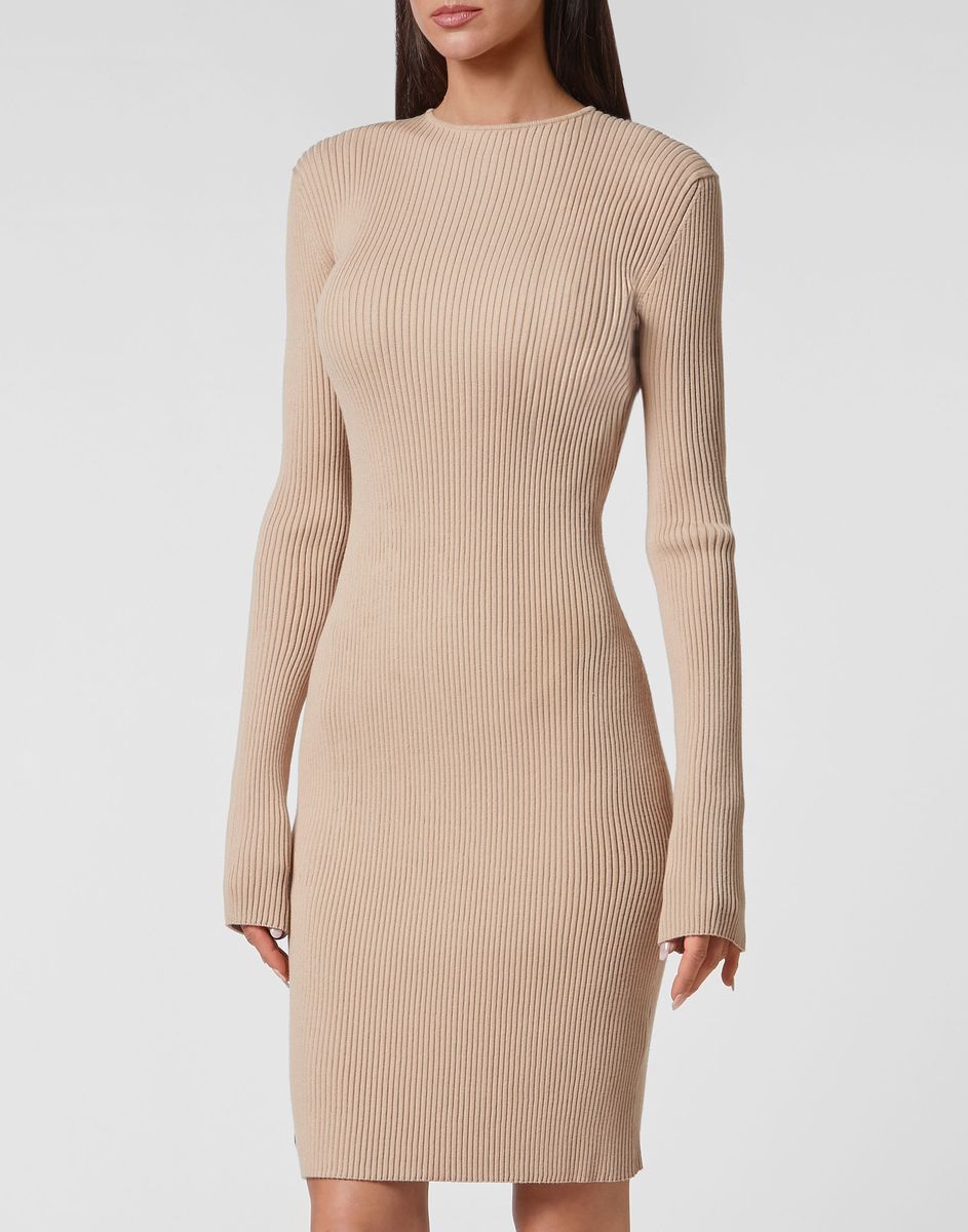 Geripptes Strick-Bodycon-Midikleid