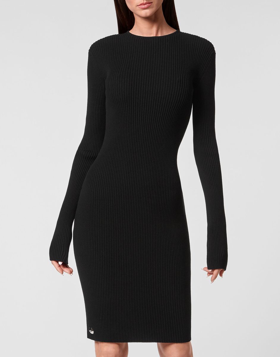 Geripptes Strick-Bodycon-Midikleid