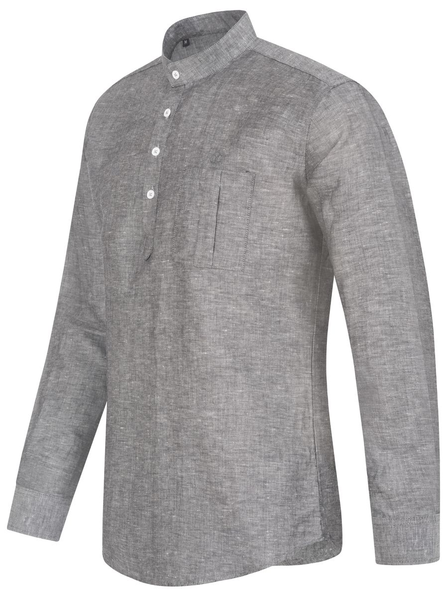 Leinenmix-Henley mit Mao-Kragen