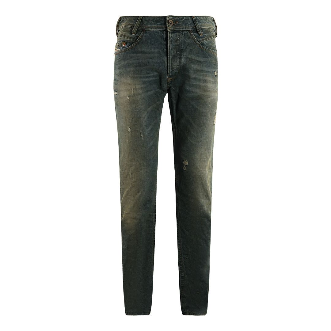 Jeans mit schmal zulaufendem Bein und Used-Waschung