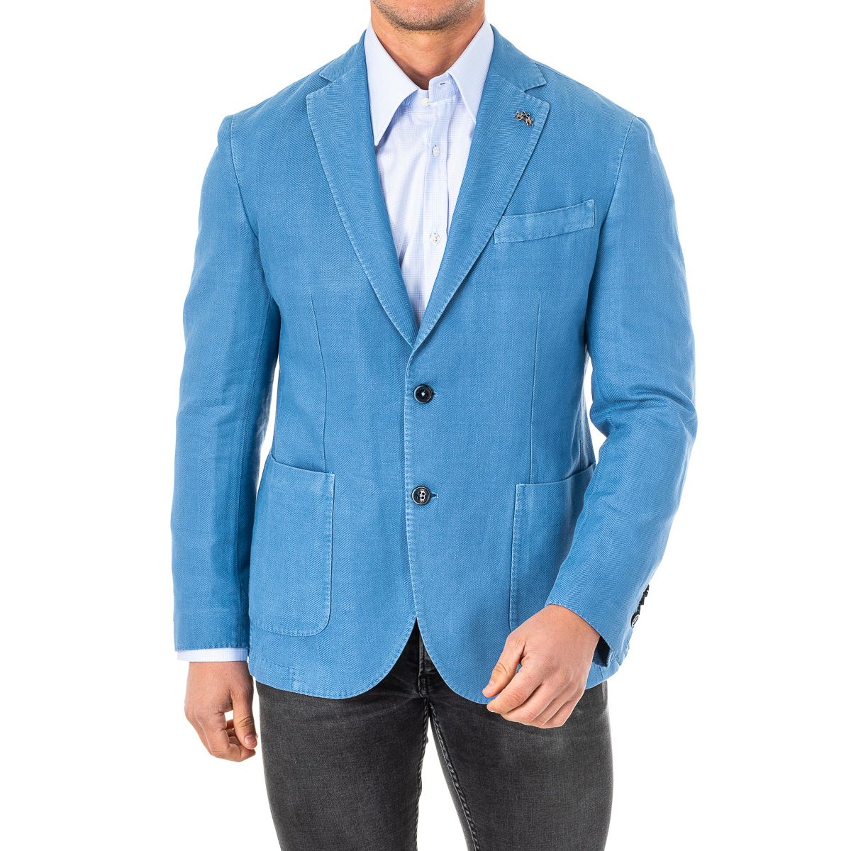 Lässiger Baumwoll-Leinen Blazer Blau