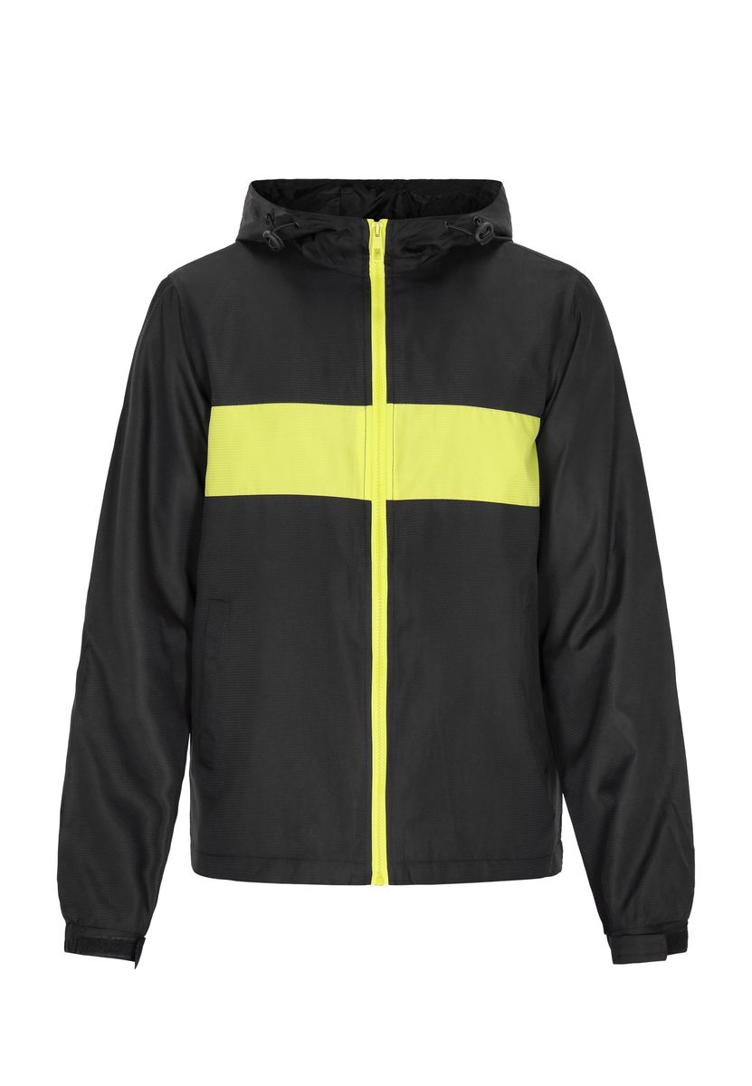 Schwarze Kapuzenjacke mit Neonstreifen