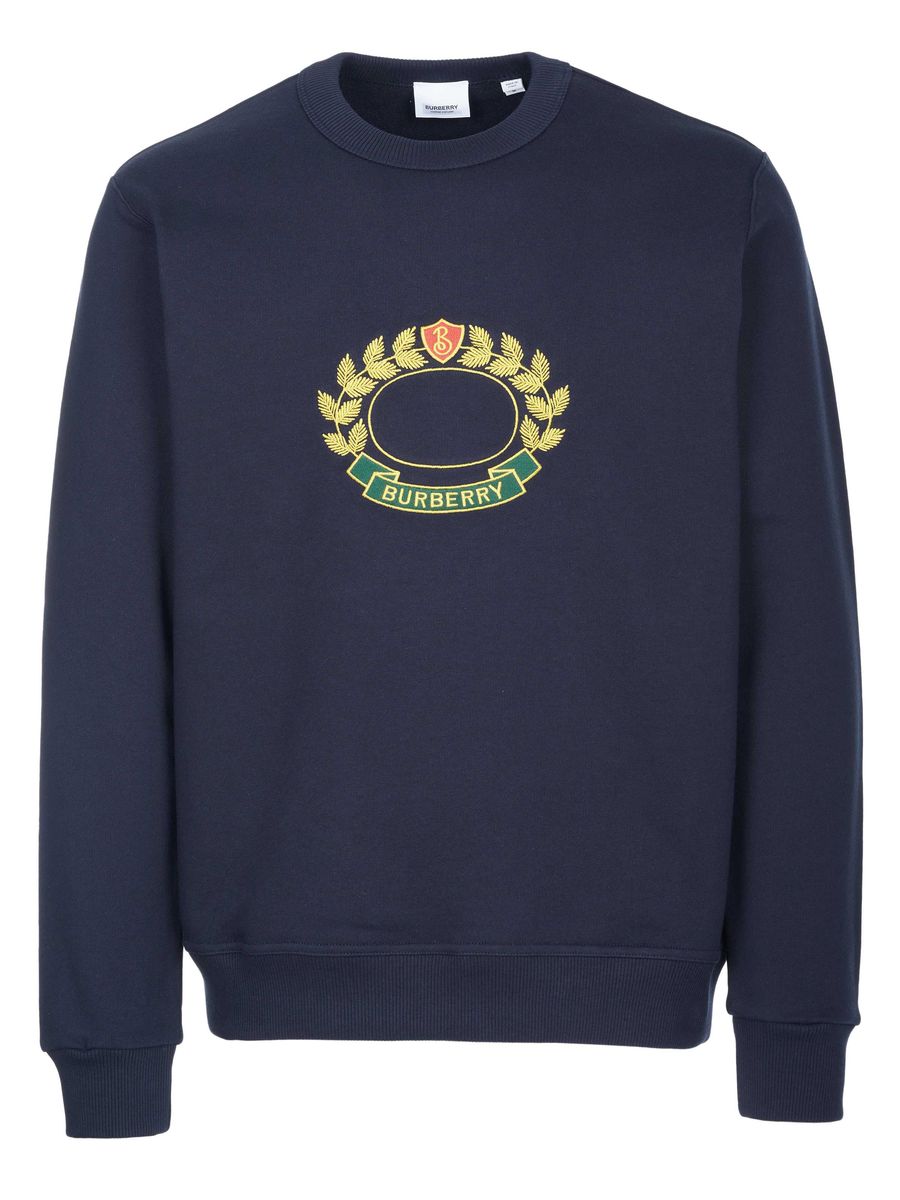 Marineblaues Baumwoll-Sweatshirt mit Logo-Stickerei