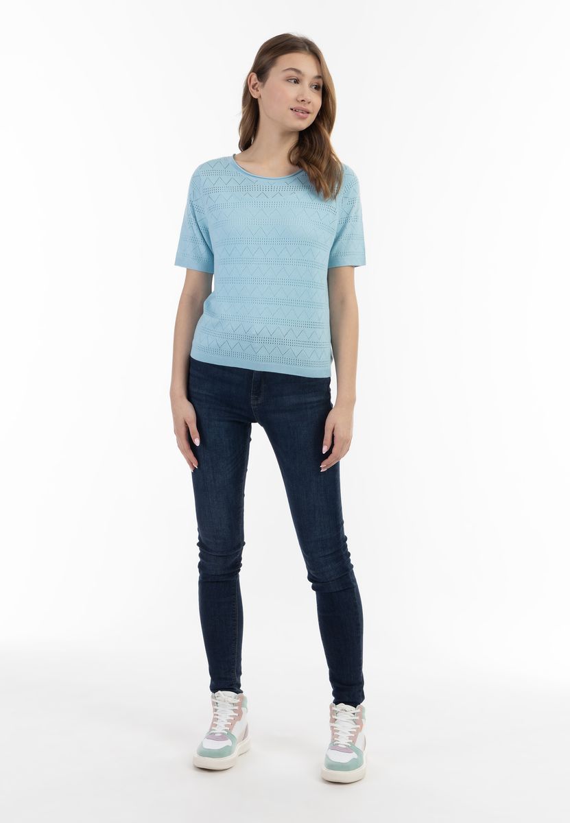 Kurzarm-Strickpullover mit Lochstrick-Muster