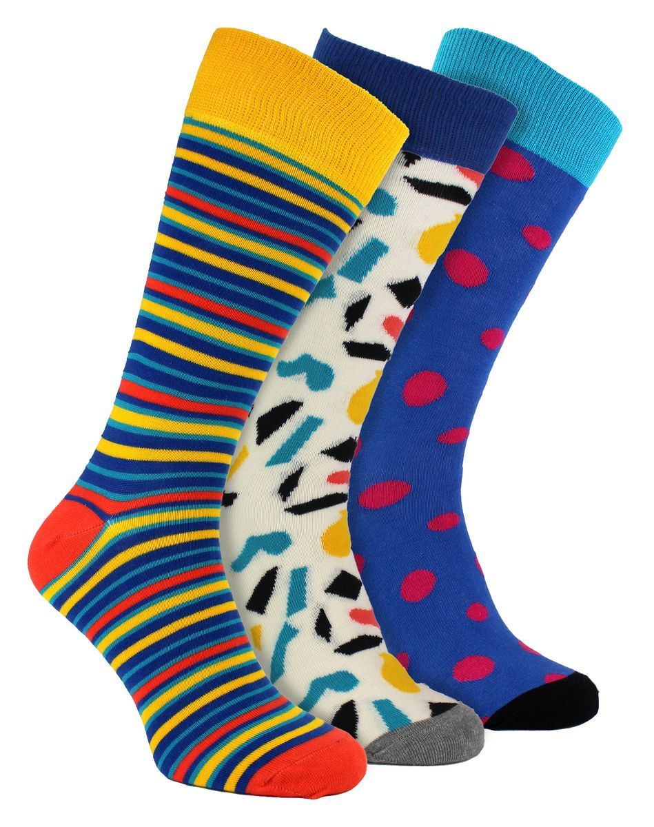 HS von Happy Socks - Herren 3er-Pack Klassische Gestreifte Dresssocken - Streifen (Helle Farben)