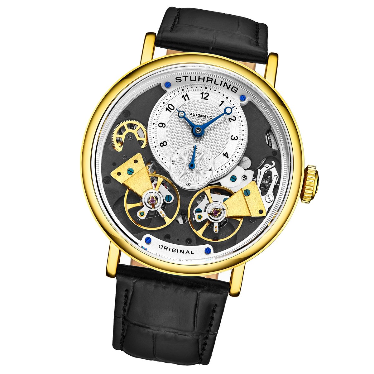 Skelett-Automatik-Uhr mit Lederarmband
