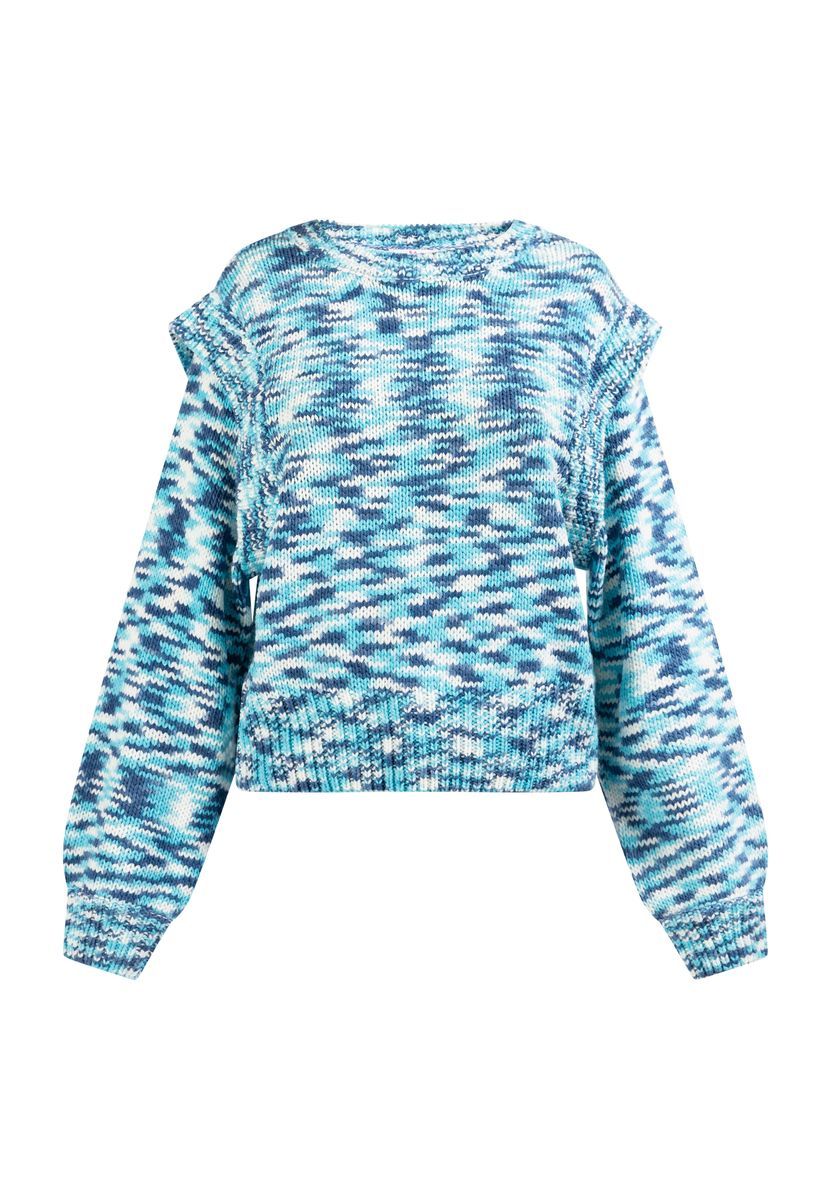 Mymo Strickpullover Damen Blau Mehrfarbig