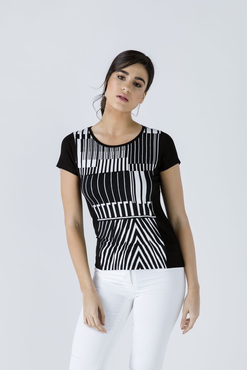 Geometrisches Stretch-Jersey-Top mit Druck