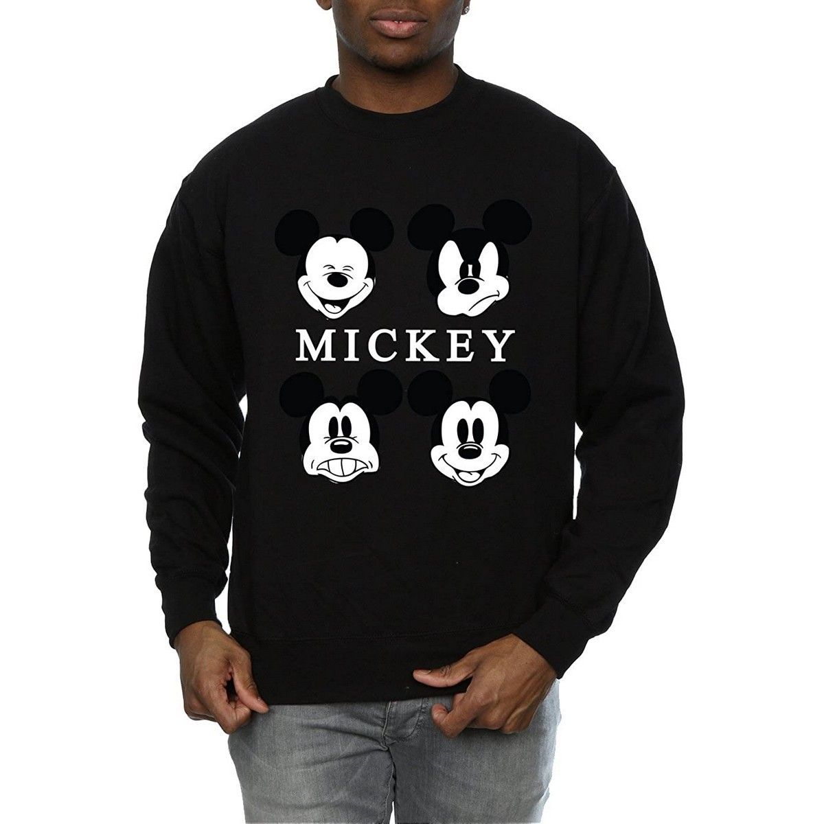 Disney Herren Vier Köpfe Mickey Mouse Baumwoll-Sweatshirt (schwarz)
