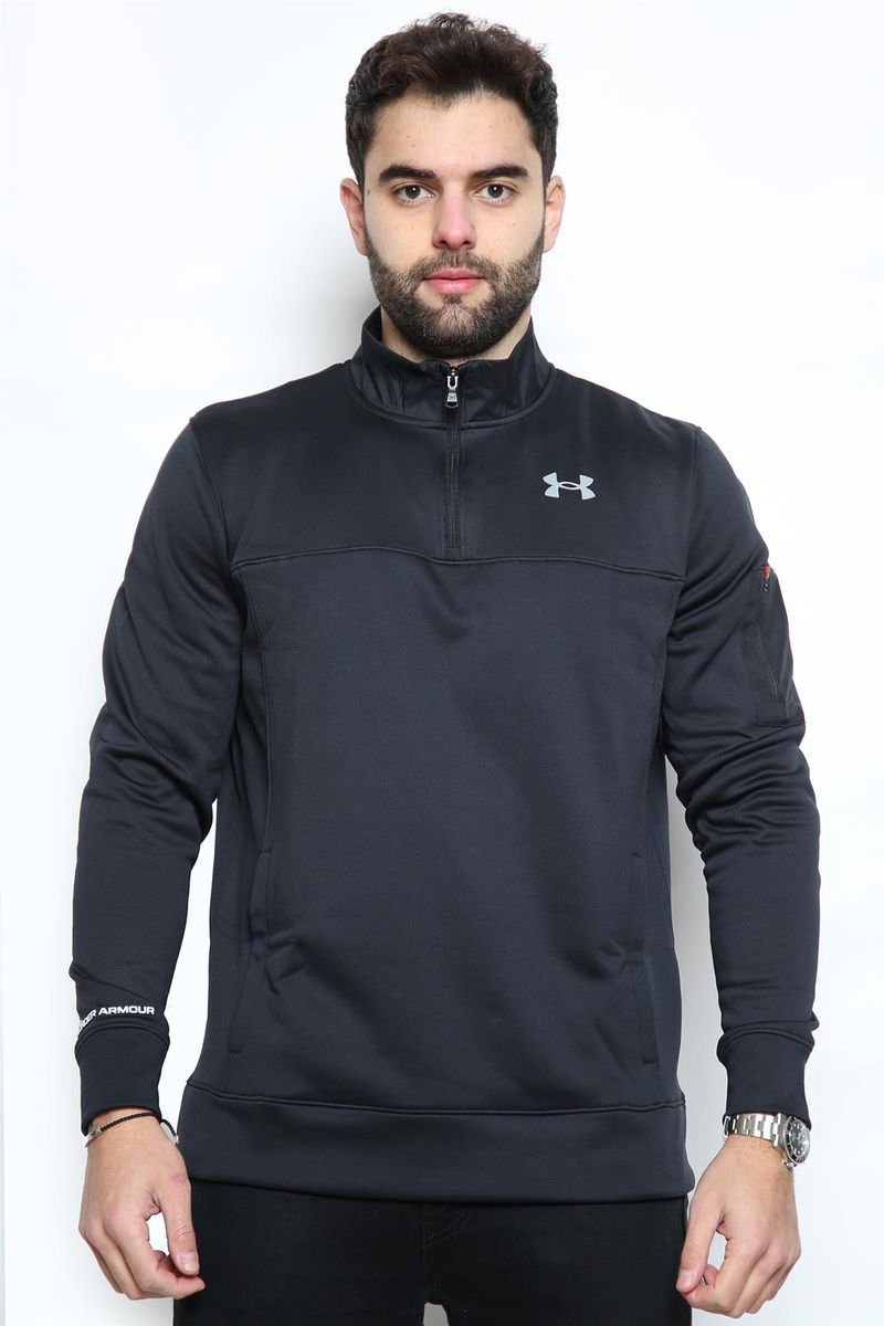 Schwarzes Fleece-Top mit Viertelreißverschluss für Herren