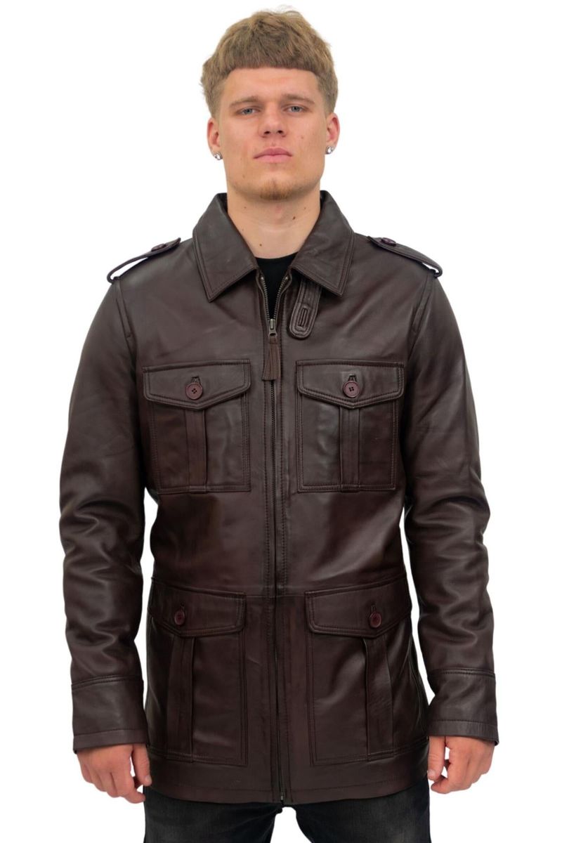 Lederjacke im Safari-Stil