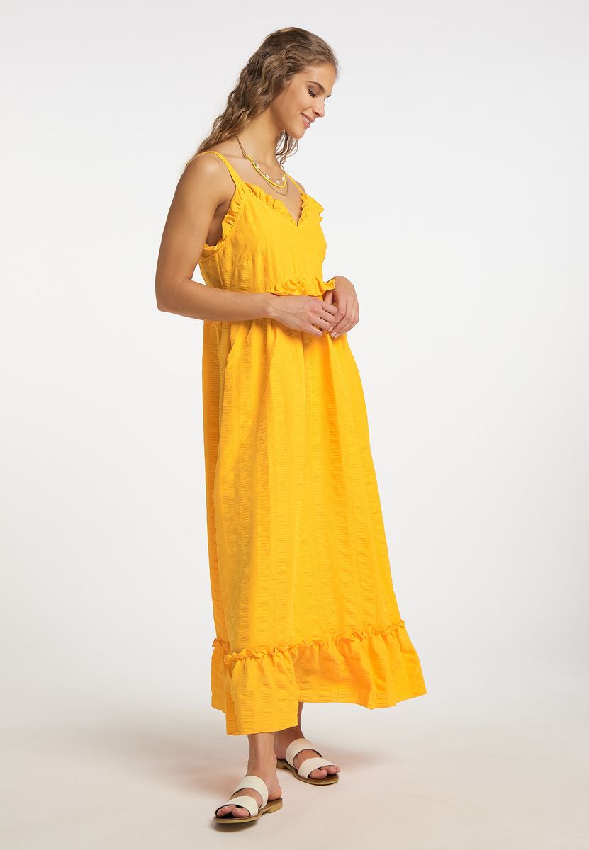Strukturiertes Maxikleid mit Volants