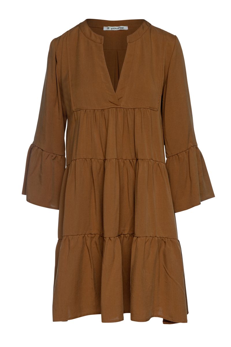Schokoladenbraunes Tencel-Minikleid mit Stufen