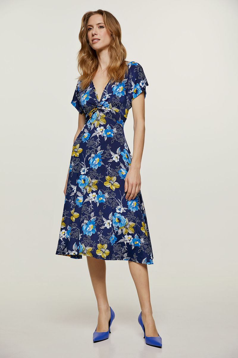 Florales Midikleid mit Knotendetail