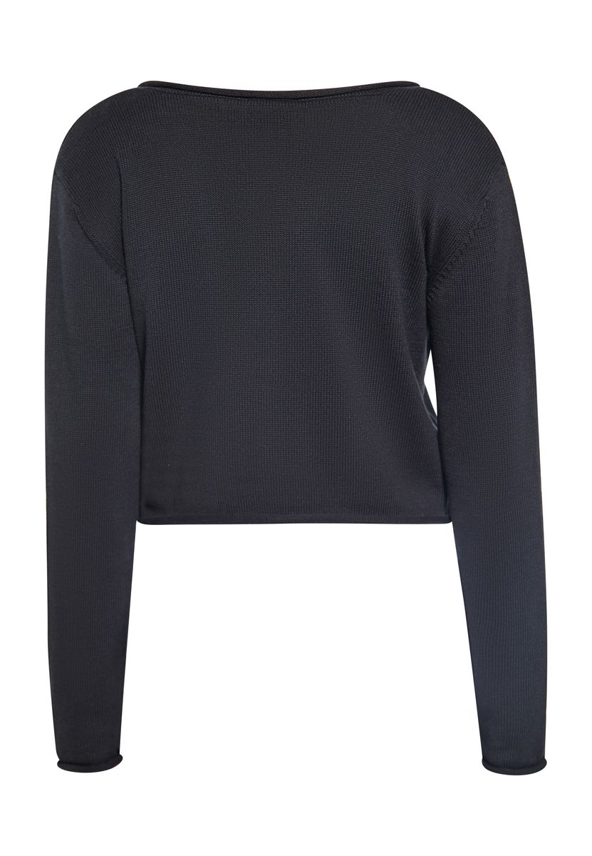 Kurzer Rippstrick-Pullover mit V-Ausschnitt