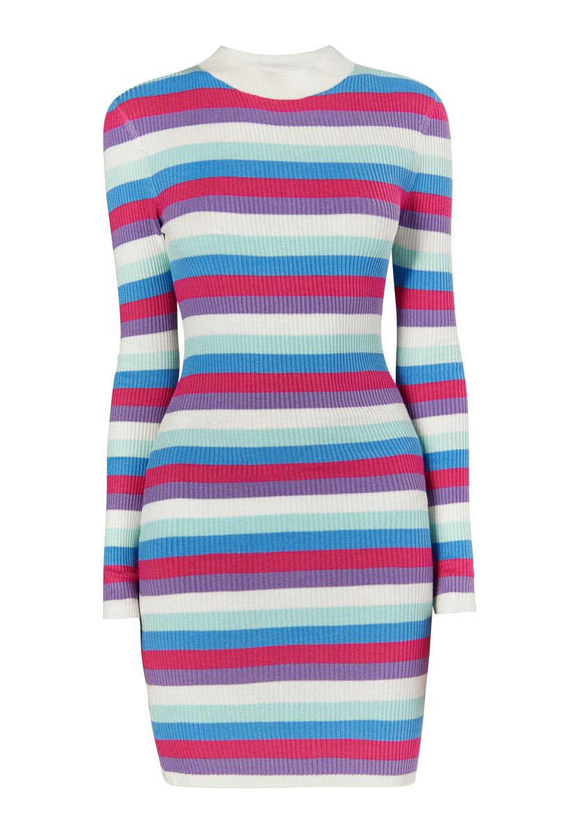 Mymo Strickkleid Damen Wollweiß Mehrfarbig