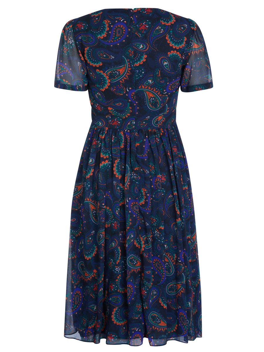 Midikleid mit Paisley-Print und Smok-Taille