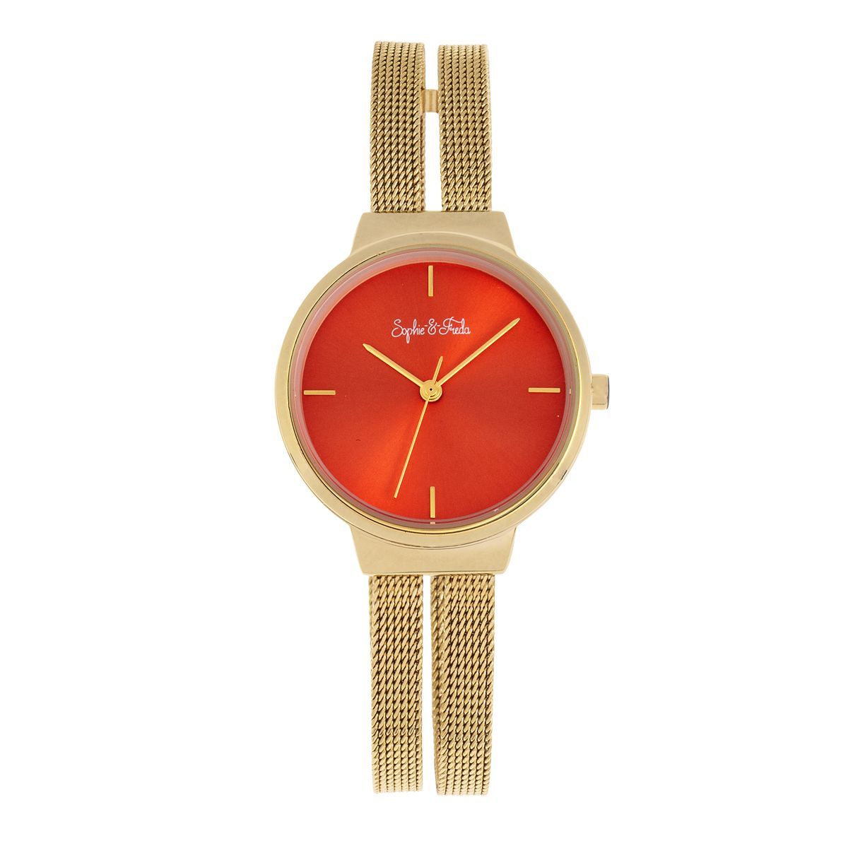 Minimalistische goldfarbene Mesh-Armbanduhr