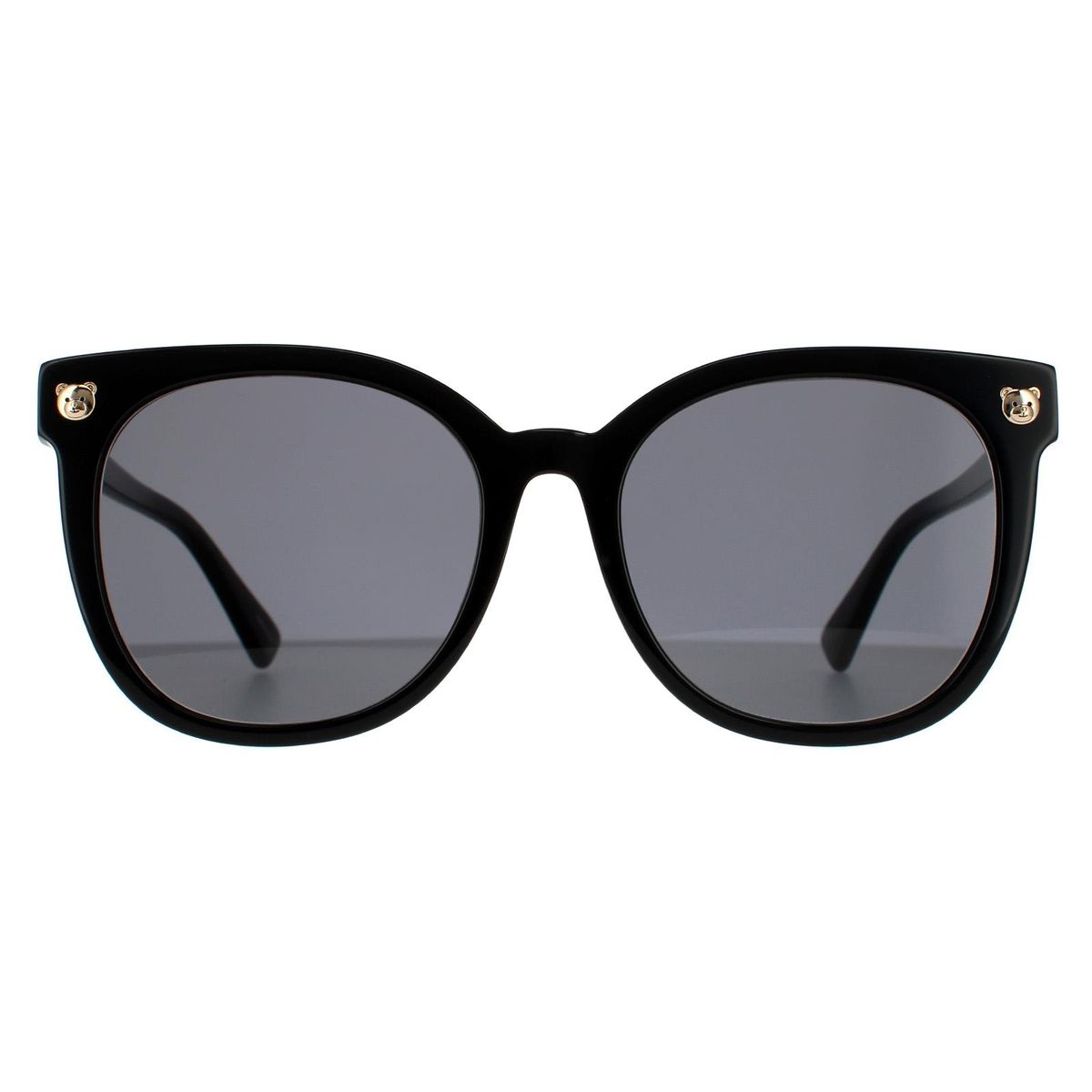 Schwarze Sonnenbrille mit quadratischem Rahmen und goldenen Details