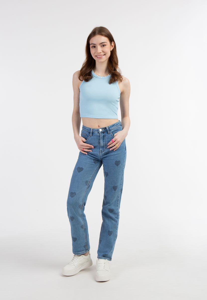 Geripptes Cropped-Tanktop mit Rundhalsausschnitt
