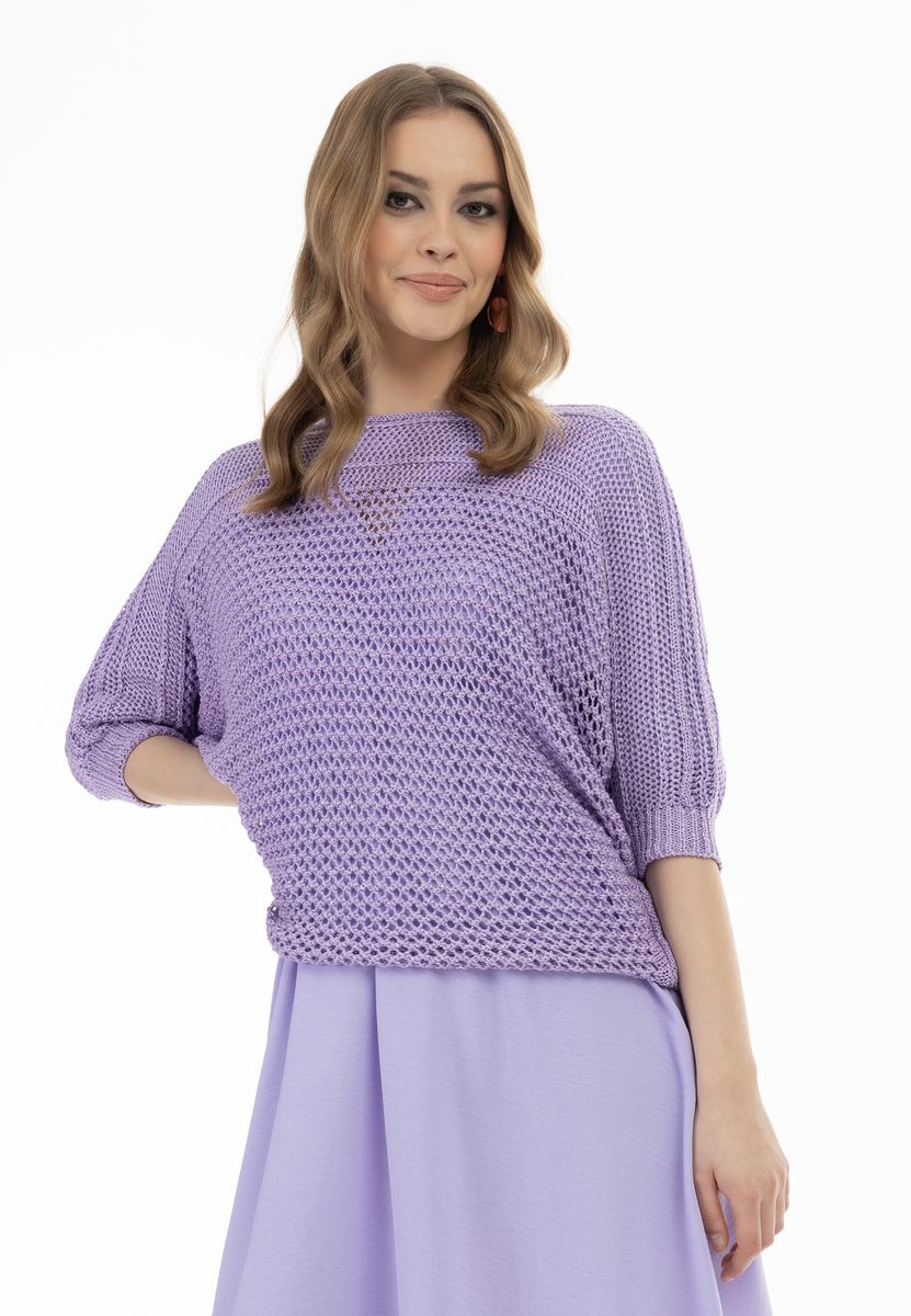 Schimmernder Grobstrick-Mesh-Pullover