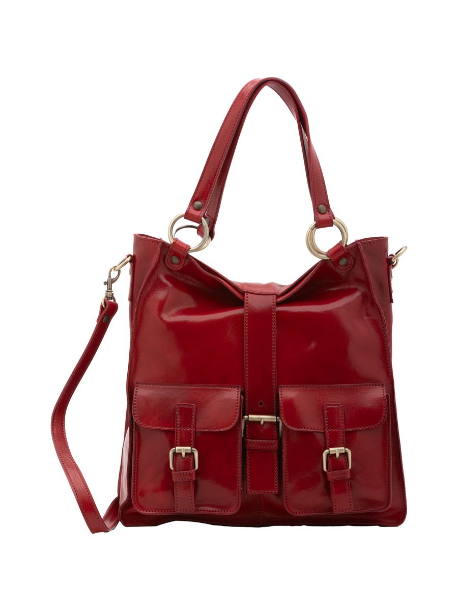 Schwarze Ledertasche mit Schulterriemen und Taschen