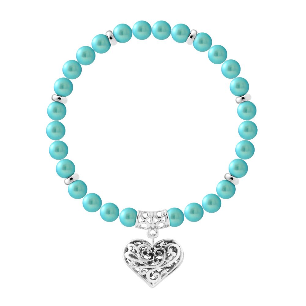 Elastisches Perlenarmband mit filigranem Herz