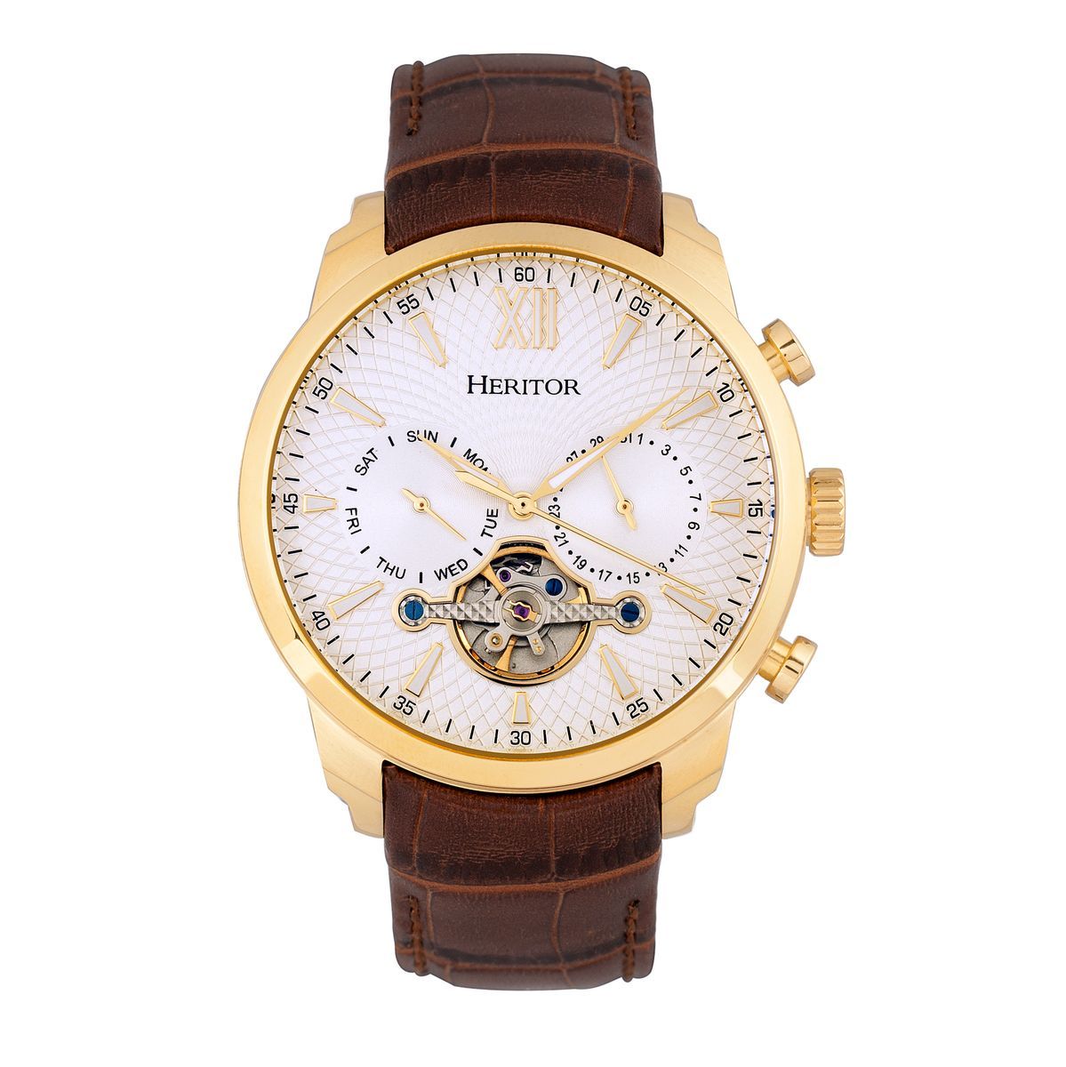 Herrenuhr Goldfarben mit braunem Lederarmband