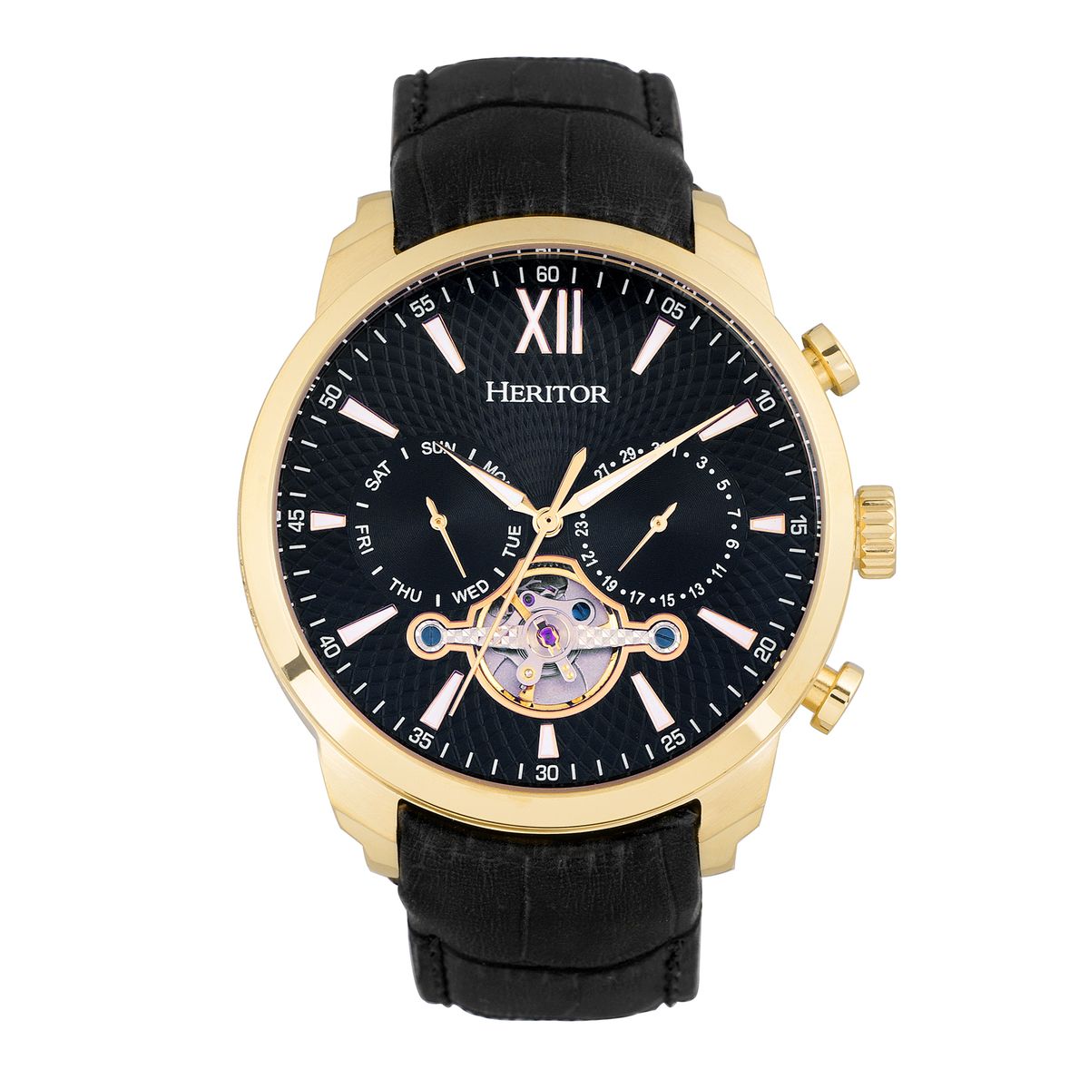 Herrenuhr Goldfarben mit braunem Lederarmband