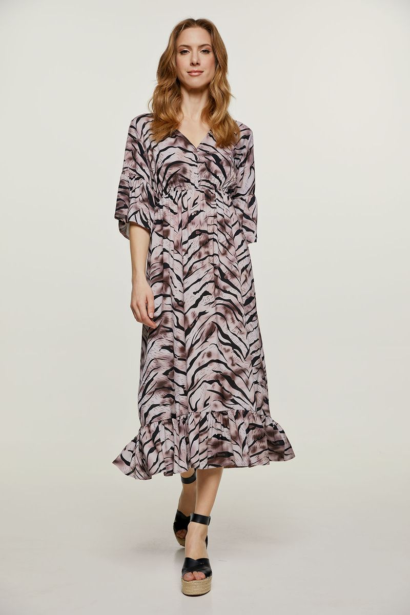 Bedrucktes Midikleid mit Rüschensaum
