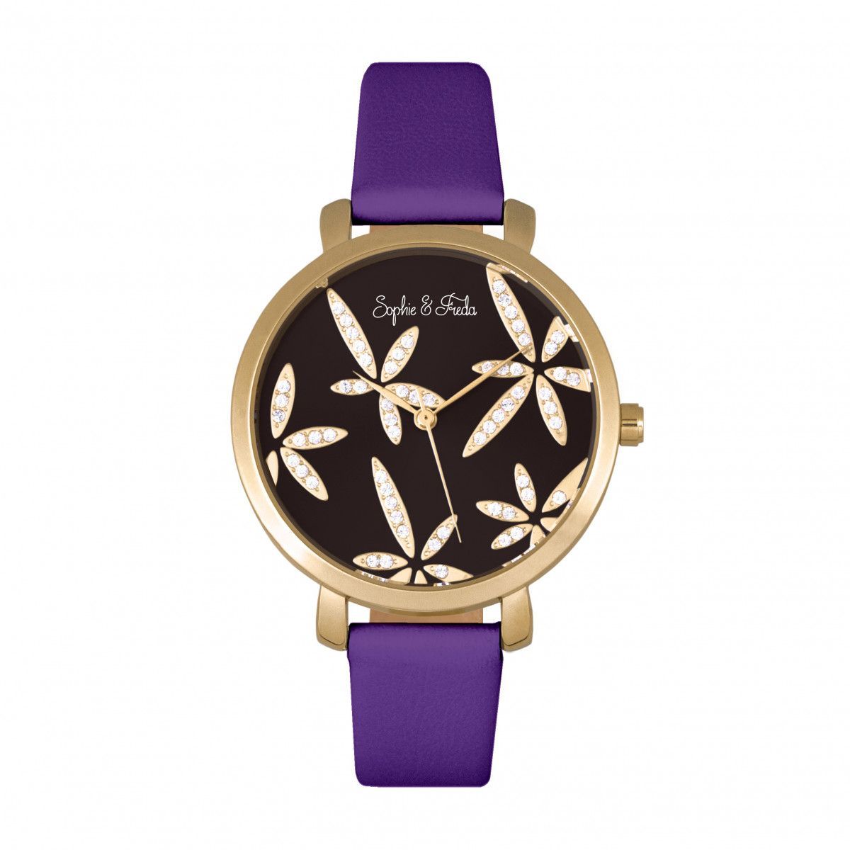 Elegante Lederuhr mit floralem Zifferblatt