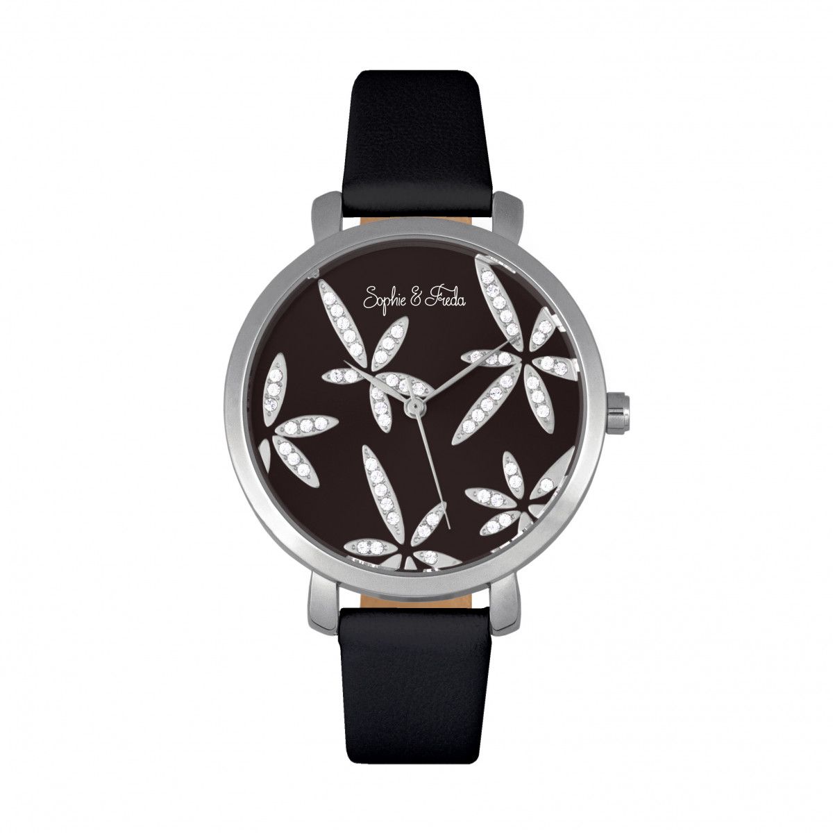 Elegante Lederuhr mit floralem Zifferblatt
