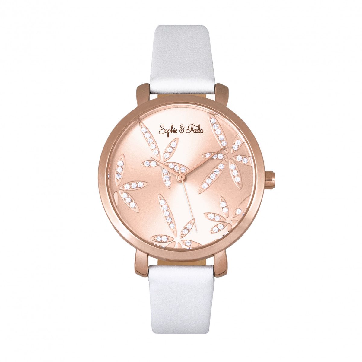 Elegante Lederuhr mit floralem Zifferblatt