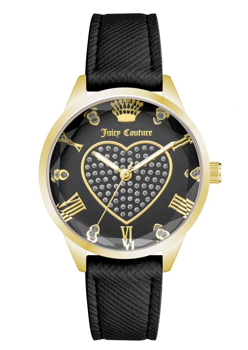 Goldfarbene Uhr mit schwarzem Armband