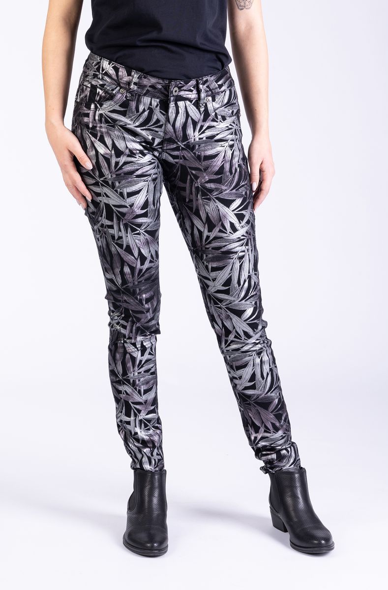 Hose mit botanischem Druck, schmale Passform