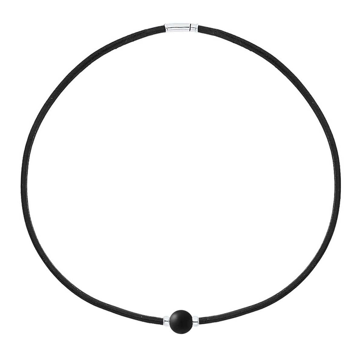 Schwarze Leder Onyx Silber Halskette