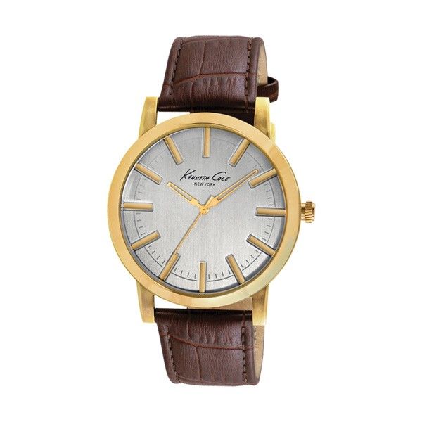 Klassische goldfarbene Armbanduhr mit braunem Lederband