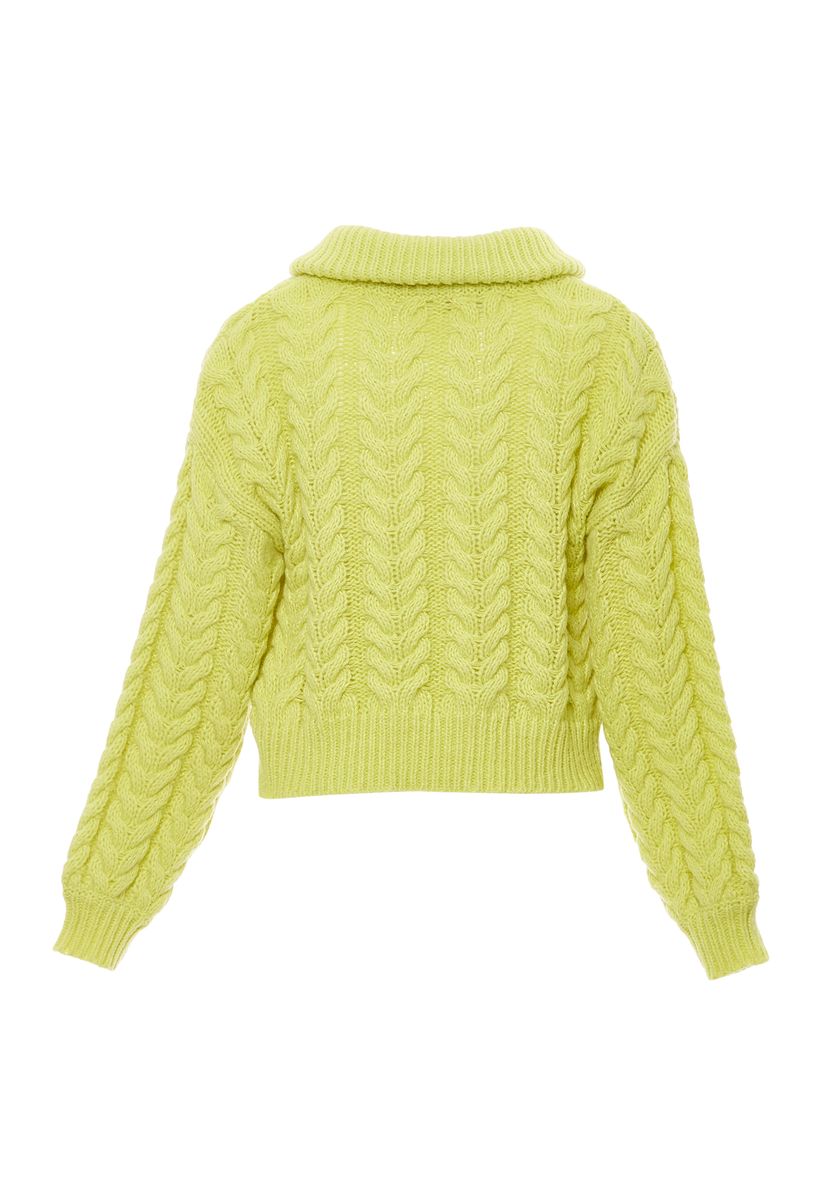 Grobstrick-Cardigan mit Zopfmuster und Reißverschluss