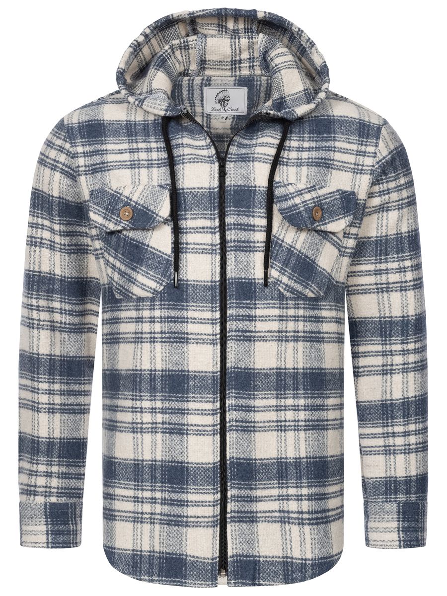 Blaue und goldene karierte Wollhemdjacke