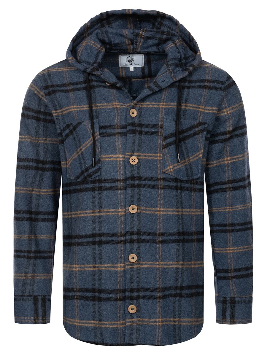 Blaue und goldene karierte Wollhemdjacke