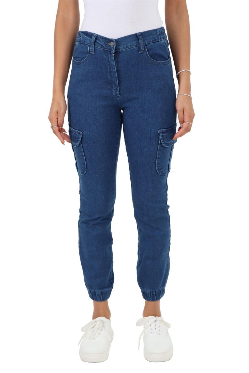 Damen Denim Cargo Jogger Hose