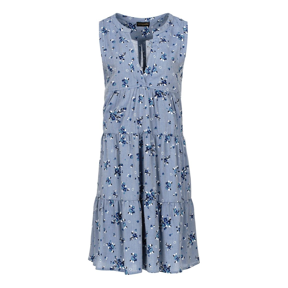 Geblümtes, gestuftes A-Linien-Kleid