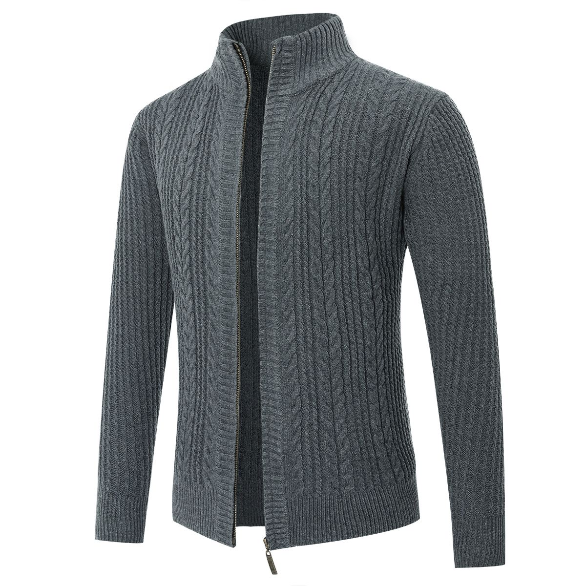 Strickjacke mit Zopfmuster und Reißverschluss